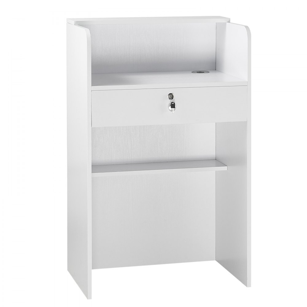 VEVOR Reception Desk, 60 cm Rectangular Front Counter Table, Modern Office Reception Desk with Drawer, Small Minimalist Retail Counter Table for Checkout, Lobby, Beauty Salon and Office, White