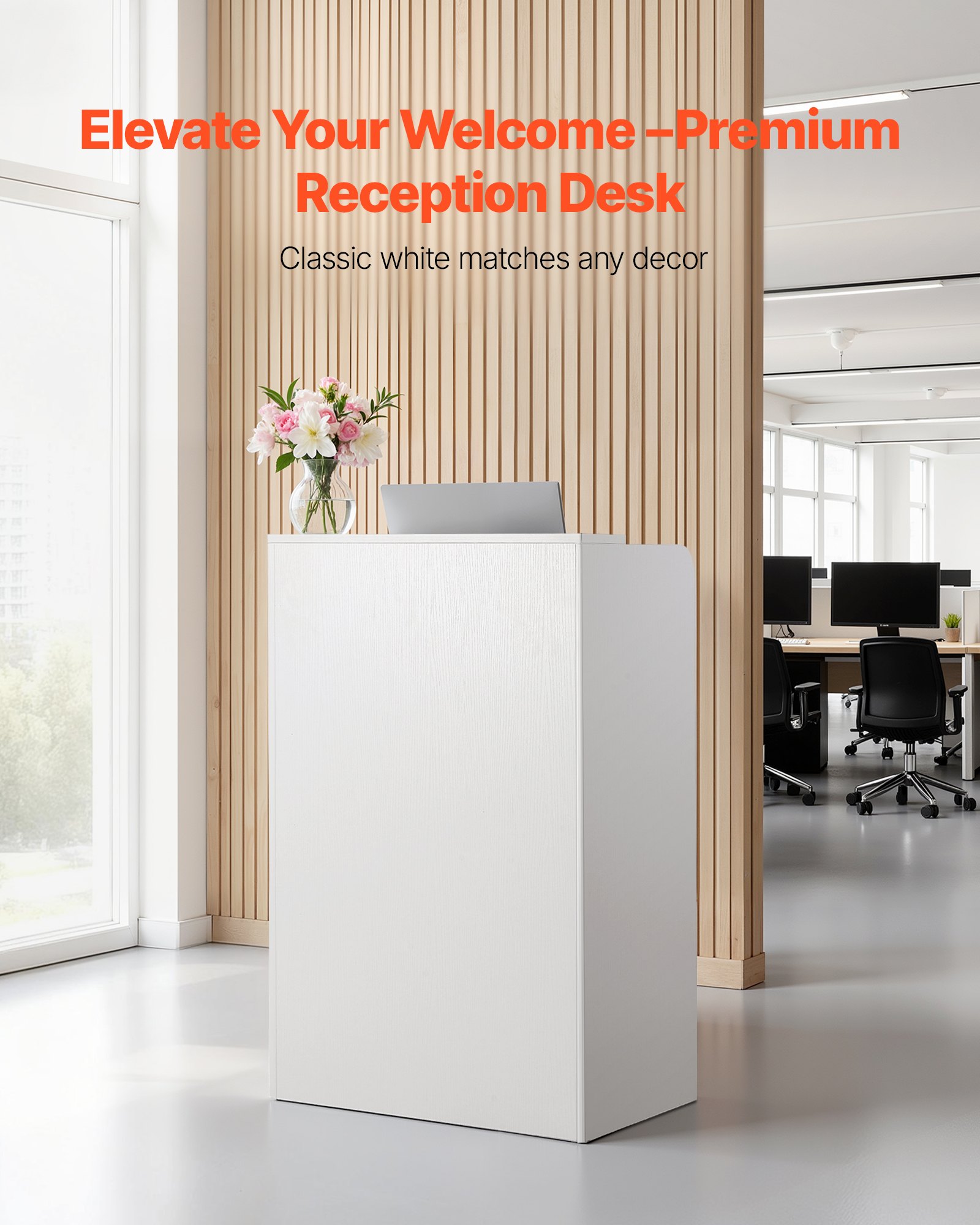 VEVOR Reception Desk, 60 cm Rectangular Front Counter Table, Modern Office Reception Desk with Drawer, Small Minimalist Retail Counter Table for Checkout, Lobby, Beauty Salon and Office, White