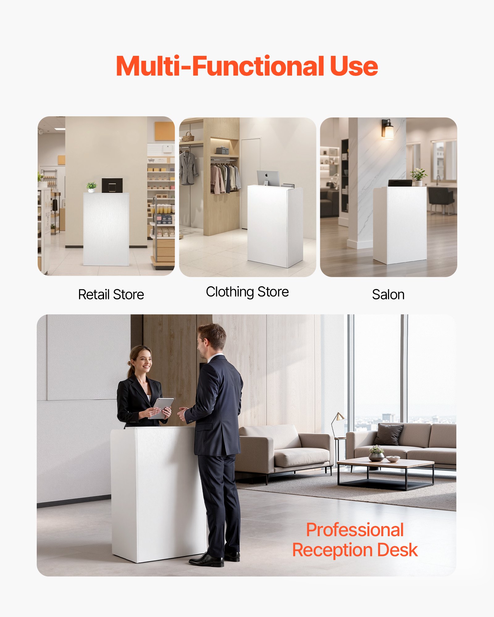 VEVOR Reception Desk, 60 cm Rectangular Front Counter Table, Modern Office Reception Desk with Drawer, Small Minimalist Retail Counter Table for Checkout, Lobby, Beauty Salon and Office, White