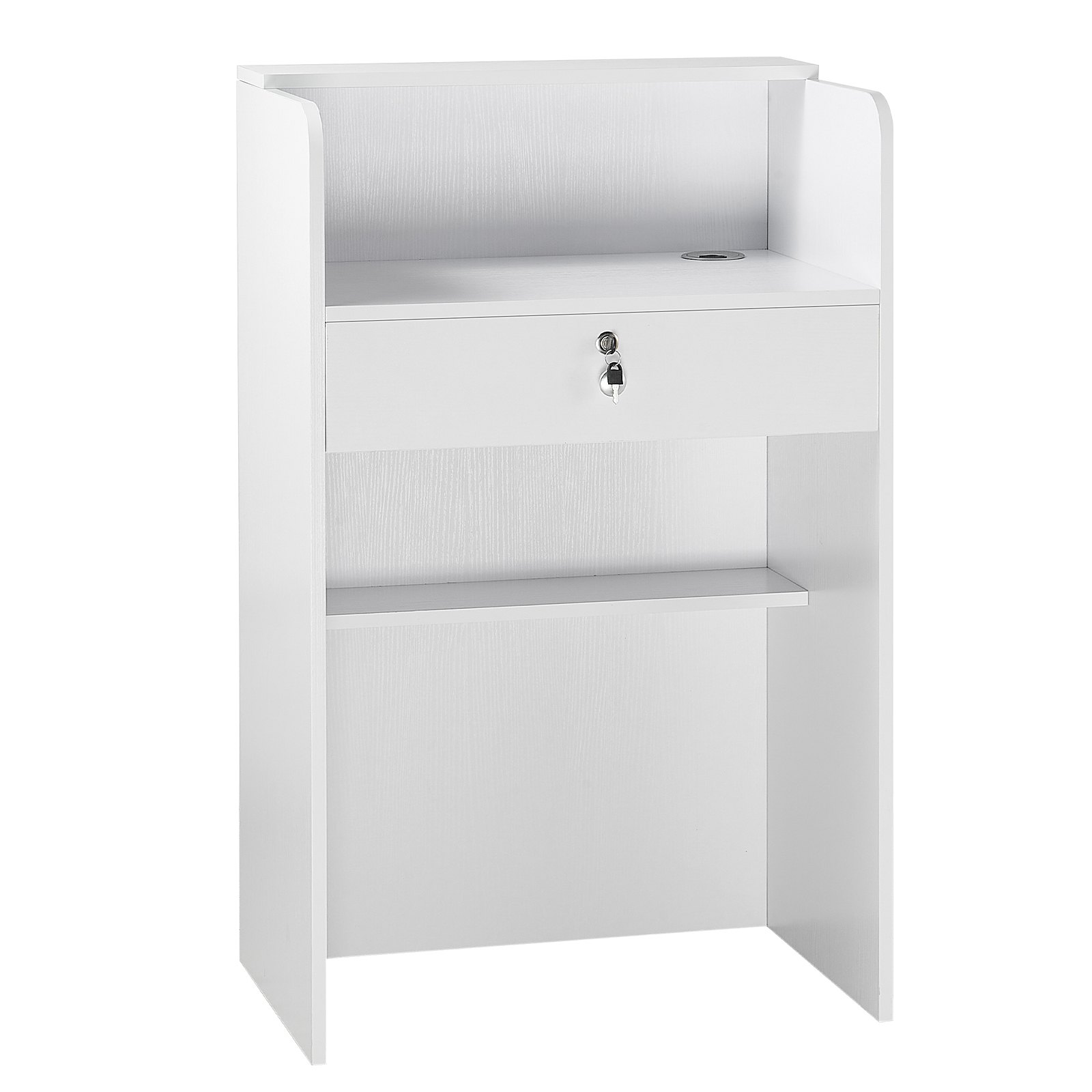 VEVOR Reception Desk, 60 cm Rectangular Front Counter Table, Modern Office Reception Desk with Drawer, Small Minimalist Retail Counter Table for Checkout, Lobby, Beauty Salon and Office, White