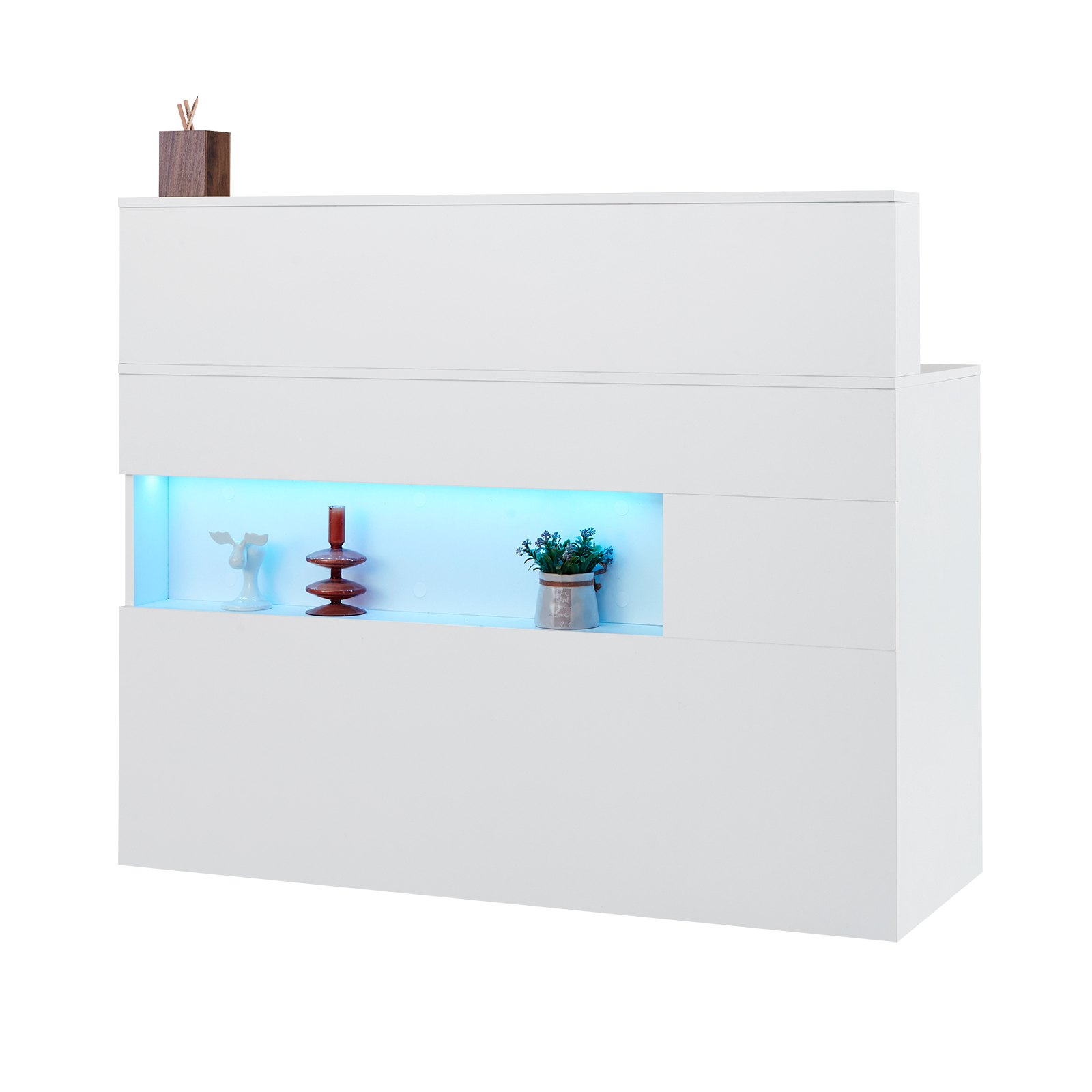 VEVOR Reception Desk, 47.24 x 18.7 x 39.37 in  Rectangular Front Counter Table, Office Reception Desk with LED Light, 2 Drawers and Power Outlets, for Checkout, Lobby, Beauty Salon and Office, White