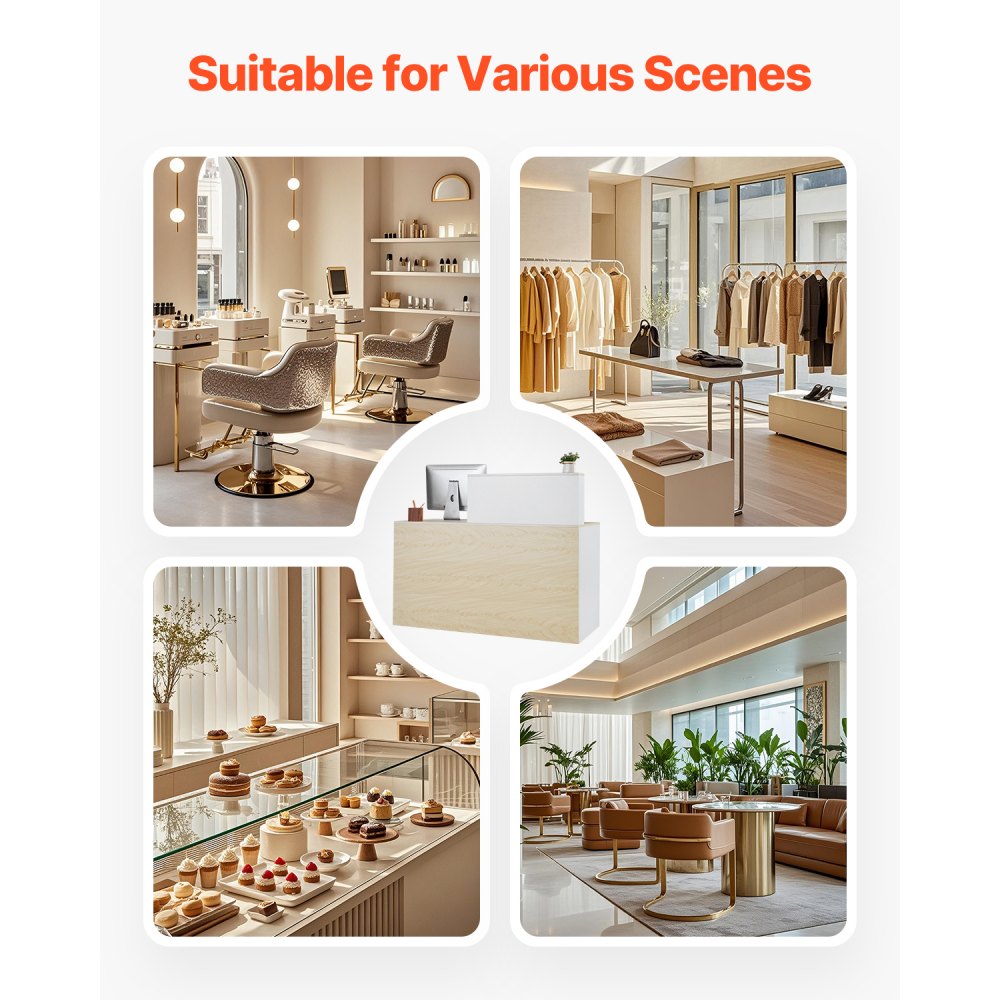 VEVOR Reception Desk, 55 Inch Rectangular Front Counter Table, Office Reception Counter with Lockable Drawer and Storage Cabinet, for Checkout, Lobby, Beauty Salon and Office, Natural