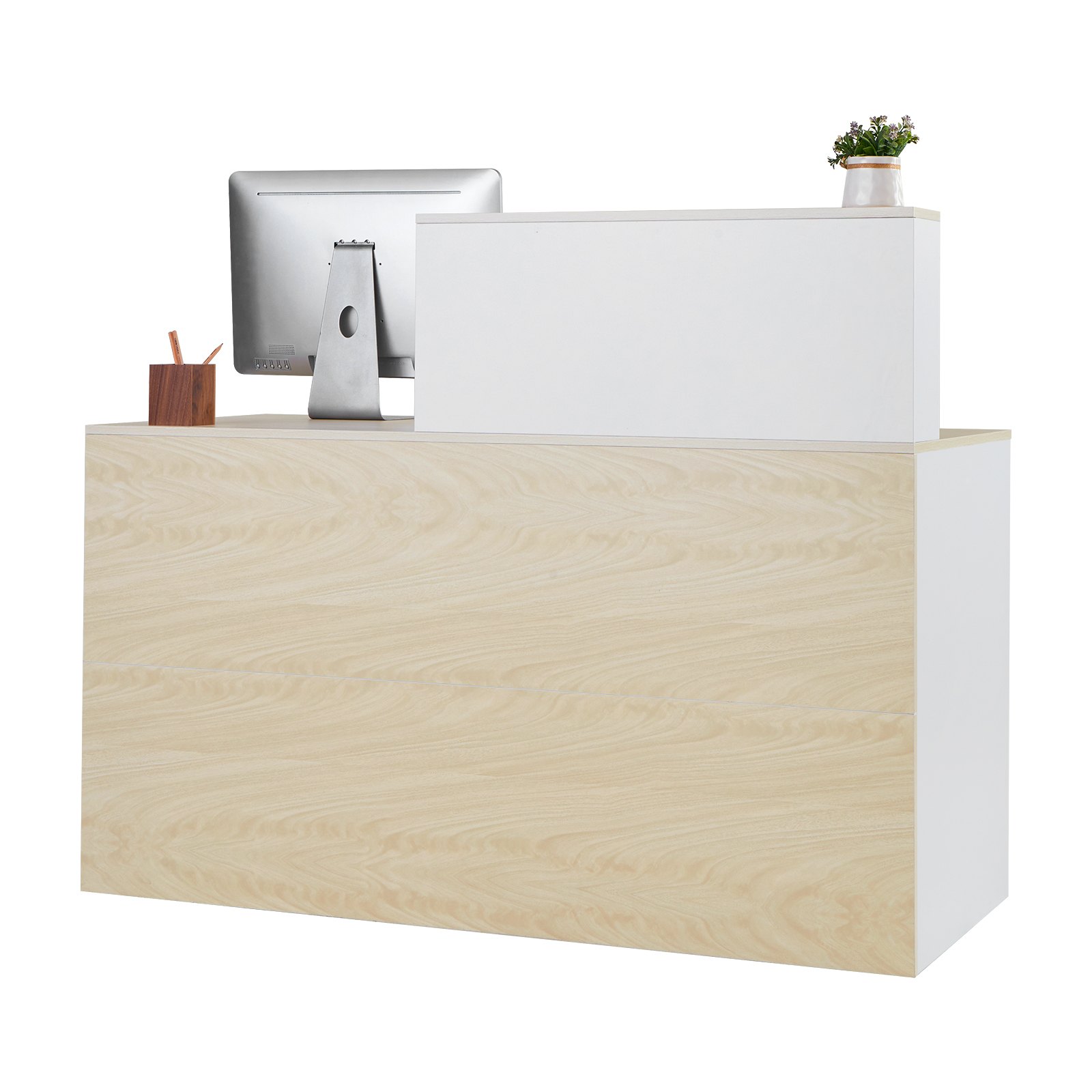 VEVOR Reception Desk, 55 Inch Rectangular Front Counter Table, Office Reception Counter with Lockable Drawer and Storage Cabinet, for Checkout, Lobby, Beauty Salon and Office, Natural