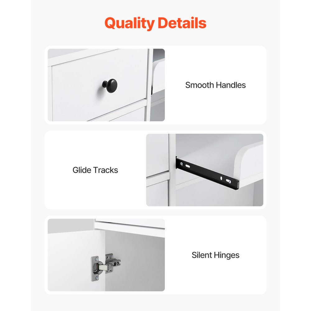 VEVOR Reception Desk, 47 Inch Rectangular Front Counter Table, Office Reception Desk with LED Light, 2 Drawers and Power Outlets, for Checkout, Lobby, Beauty Salon and Office, White