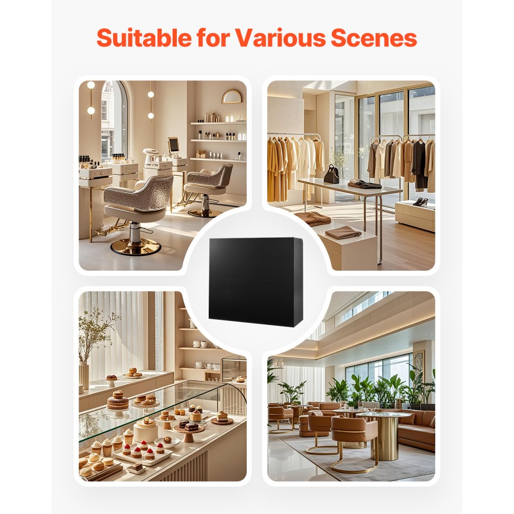 Mostrador de recepción VEVOR, mesa rectangular frontal de 119 cm, mostrador de recepción de oficina con cajón con cerradura y armario de almacenamiento, para caja, vestíbulo, salón de belleza y oficina, color negro