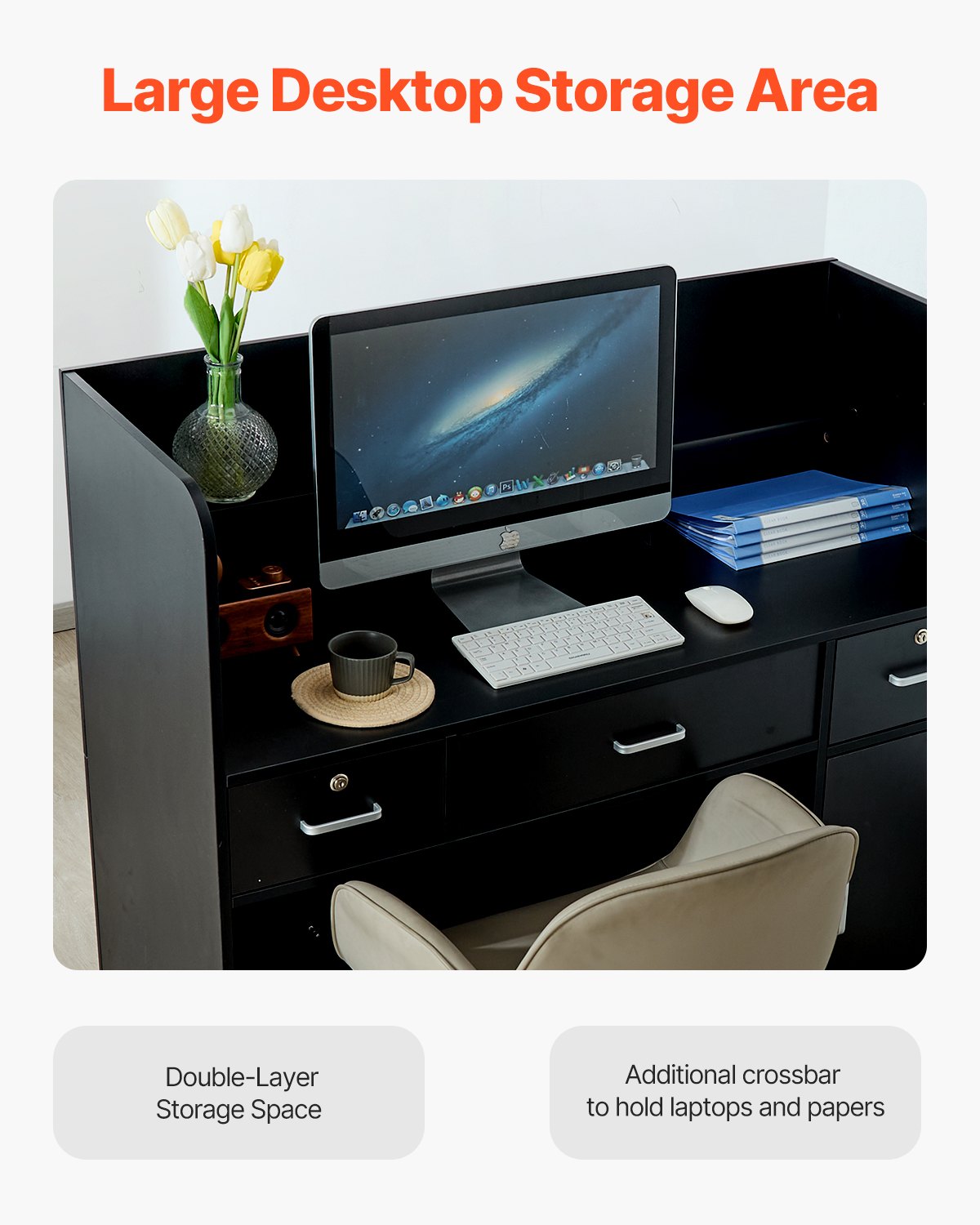 VEVOR Reception Desk Rectangular Front Counter Table 47.24 in Black Office Table
