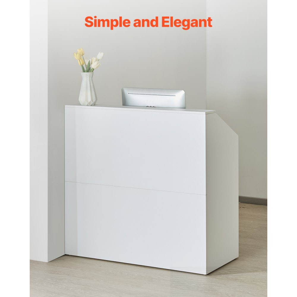 Mostrador de recepción VEVOR, mesa rectangular de 117 cm, para oficina, mostrador de venta minorista y recepción frontal, para caja, vestíbulo, salón de belleza y oficina, color blanco