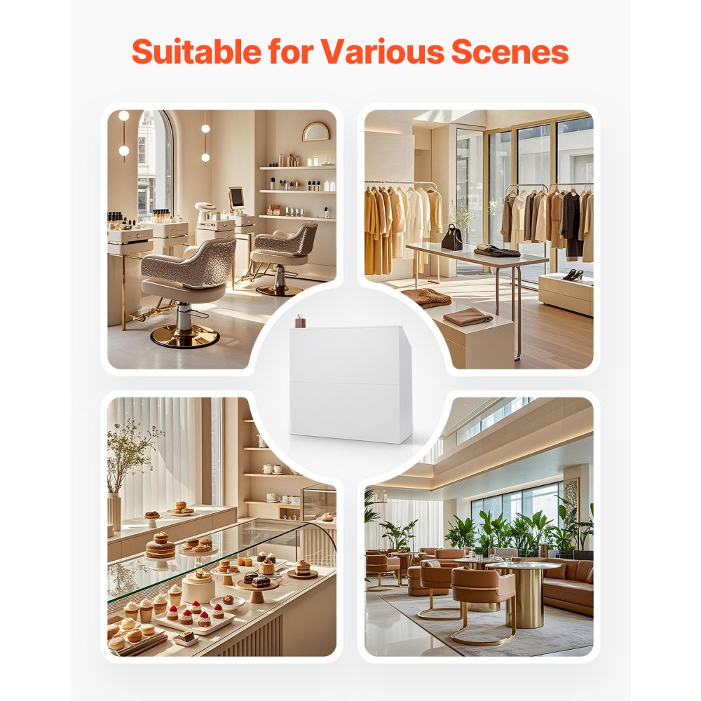 Mostrador de recepción VEVOR, mesa rectangular de 117 cm, para oficina, mostrador de venta minorista y recepción frontal, para caja, vestíbulo, salón de belleza y oficina, color blanco