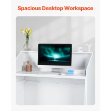 Reception Desk Rectangular Front Counter Table 46.46 in White Office Table