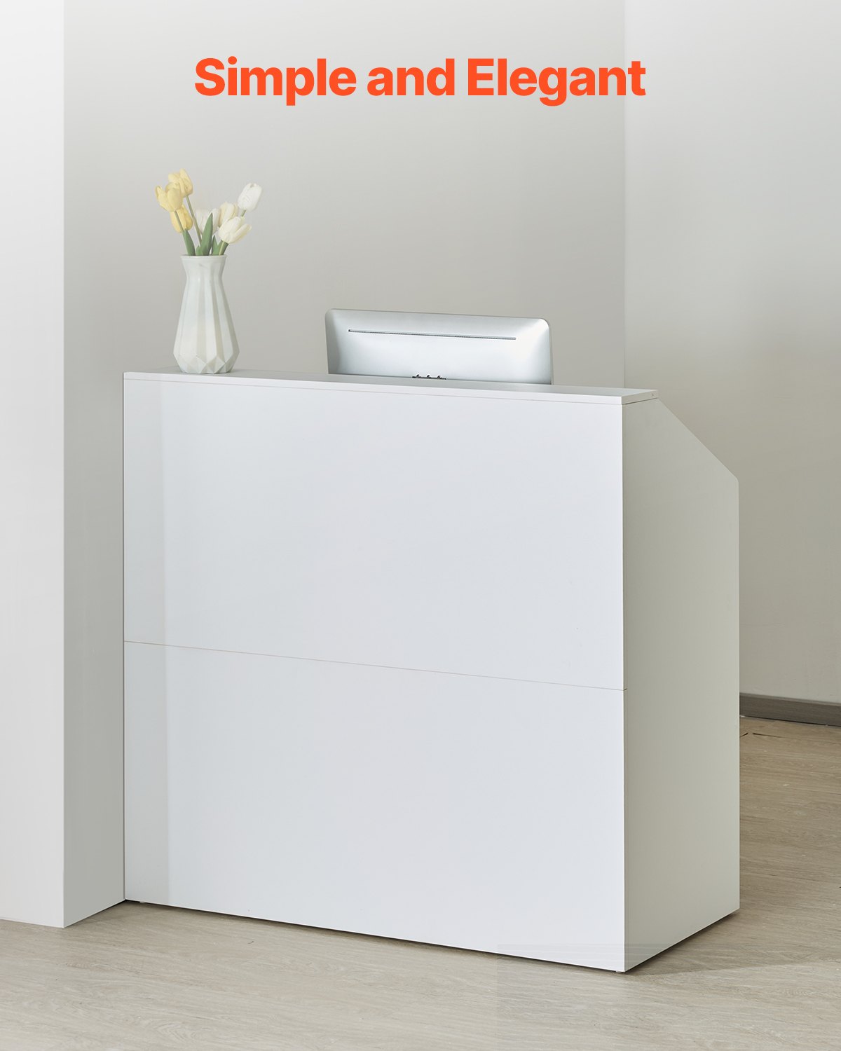 Mostrador de recepción VEVOR, mesa rectangular de 117 cm, para oficina, mostrador de venta minorista y recepción frontal, para caja, vestíbulo, salón de belleza y oficina, color blanco