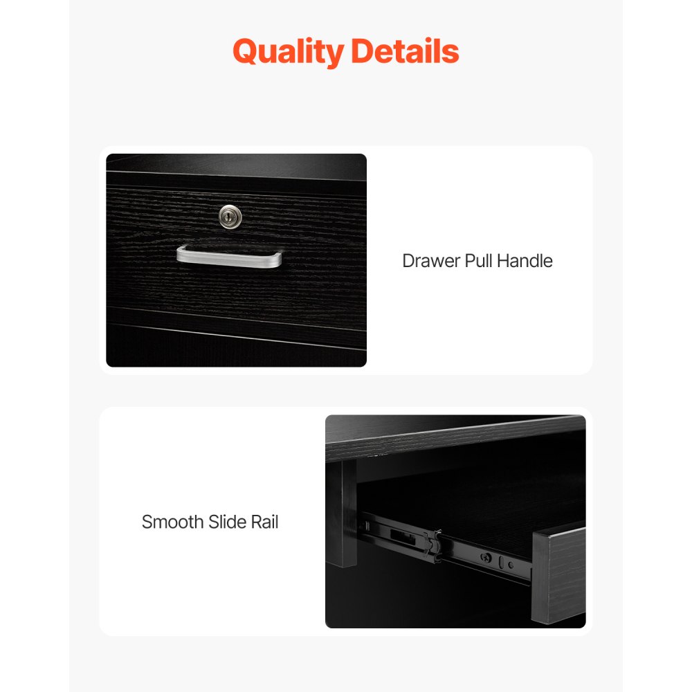 VEVOR Reception Desk, 55.12 x 31.50 x 47.24 in  L-Shaped Front Counter Table, Office Reception Counter with Drawer Keyboard Tray and Storage Cabinet, for Checkout, Lobby, Beauty Salon & Office, Black
