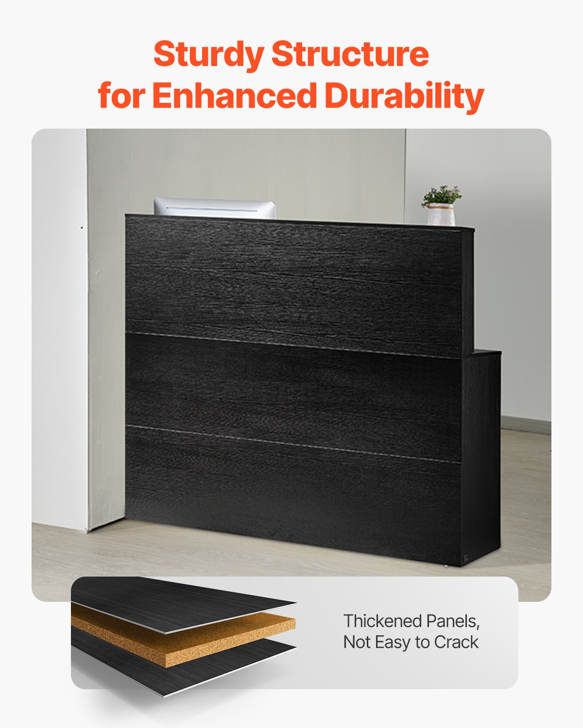 VEVOR Reception Desk, 55.12 x 31.50 x 47.24 in  L-Shaped Front Counter Table, Office Reception Counter with Drawer Keyboard Tray and Storage Cabinet, for Checkout, Lobby, Beauty Salon & Office, Black
