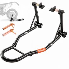 VEVOR Motorcycle Rear Wheel Stand, with U + L Fork Swingarm Spool, 850 lbs Capacity Heavy Duty Rear Wheel Stand Motorcycle Lift Jack Stand, for Suzuki Yamaha Honda Kawasaki, Black
