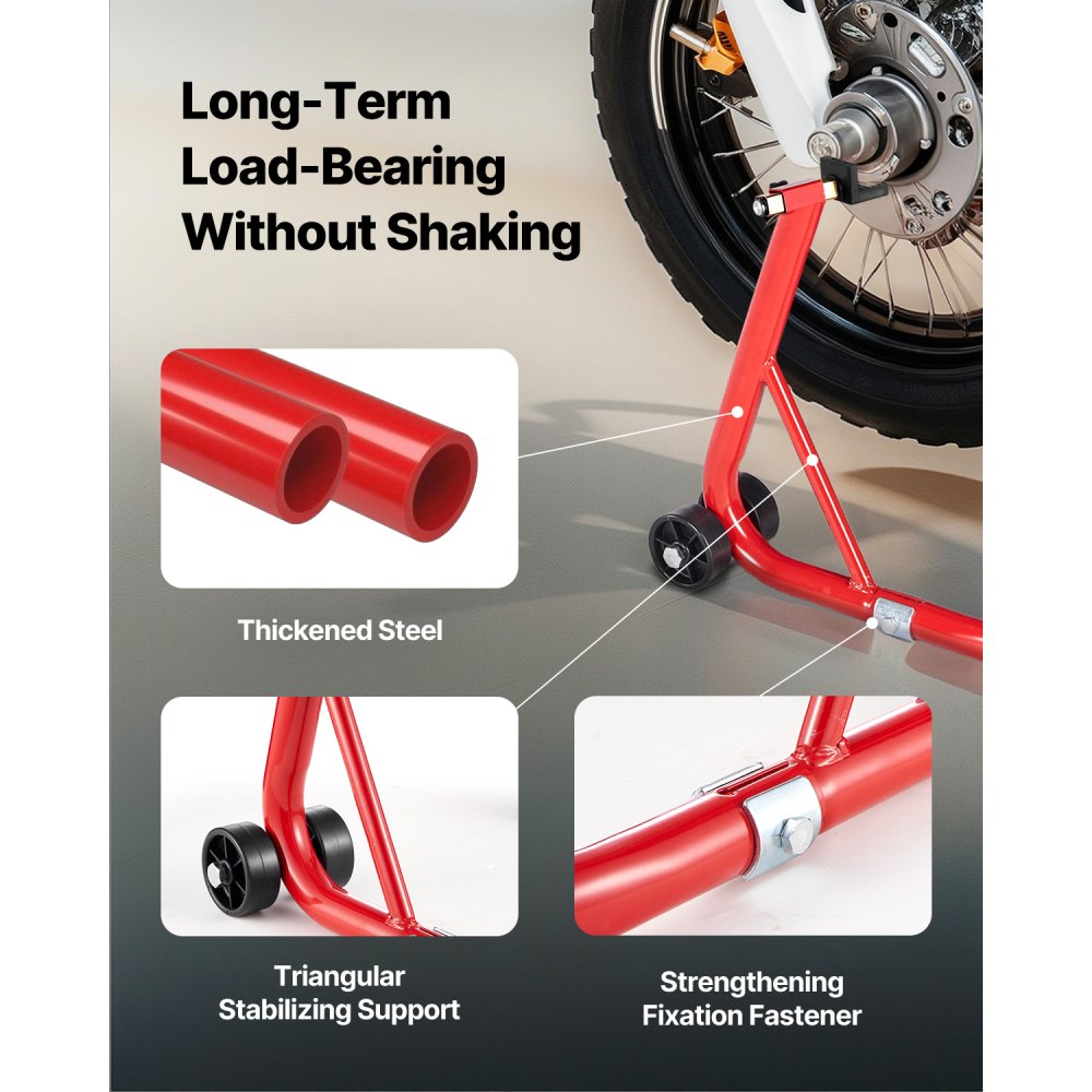 VEVOR Motorcycle Rear Wheel Stand, 850 LBS Load Capacity Heavy Duty Rear Wheel Stand with U + L Fork Swingarm Spool, Adjustabe Motorcycle Lift Jack Stand, for Suzuki Yamaha Honda Kawasaki, Red