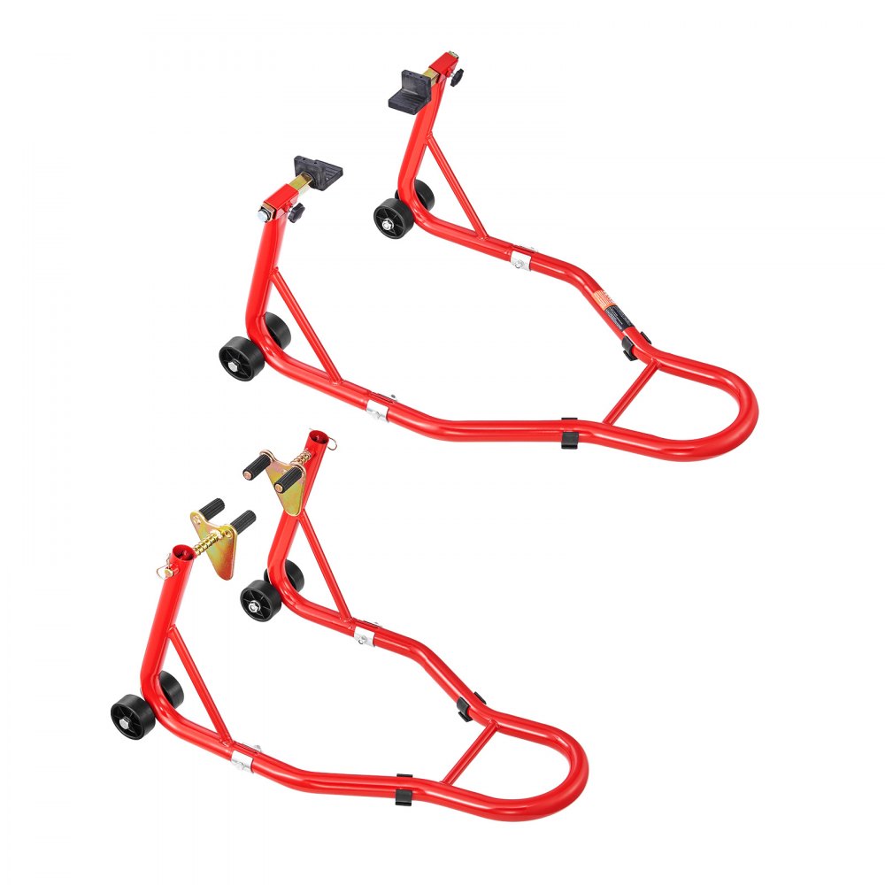 VEVOR Motorcycle Stand Lift, 850lbs Capacity Front Rear Combo Stand Lift, Front Wheel Dual-Fork Stand, Rear U+L Fork Swingarm Spool Stand, for Most Yamaha Honda Kawasaki Suzuki Motorcycles, Red