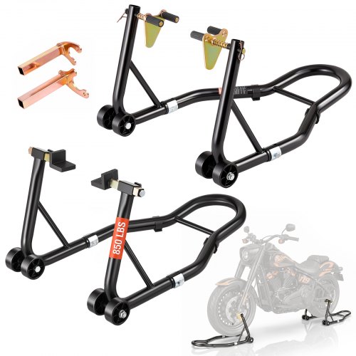 VEVOR Motorcycle Stand Lift, 0.39 Tons Front Rear Combo Stand Lift Stand, Front and Rear Wheel Fork Stand, U+L Fork Swingarm Spool, Compatible with Most Yamaha Honda Kawasaki Suzuki Motorcycles, Black