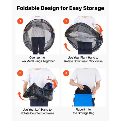 VEVOR Foldable Fishing Net, Landing Fishing Pier Nets, Portable Drop Net  for Pulling up Fish, Durable and Fish-friendly, with Rope and Storage Bag,  for Minnows, Crawfish, Shrimp, Crab | VEVOR US
