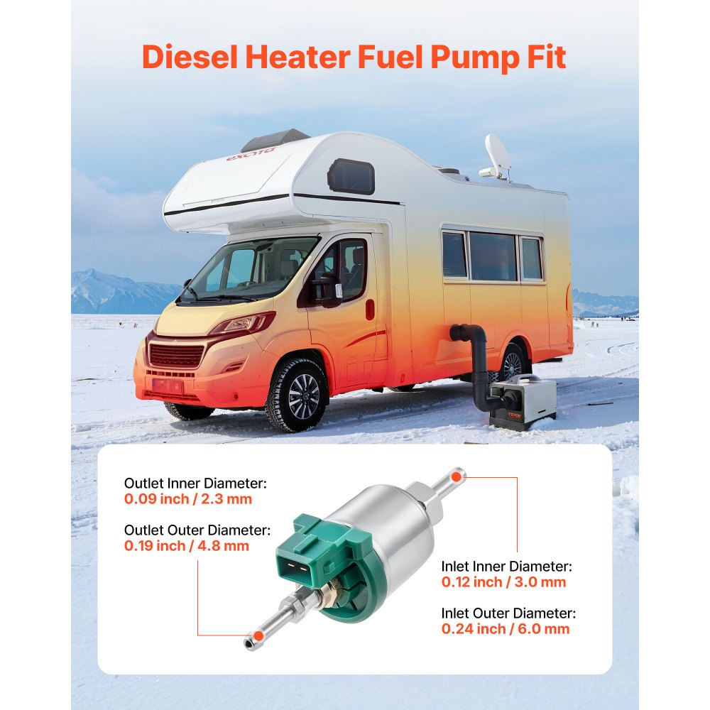 VEVOR Diesel Heater Fuel Pump, 12V DC Car Air Heater Diesel Fuel Dosing Pump, 22ML Aluminum Air Diesels Parking Heaters Pumps Fits for 2KW 5KW 8KW Diesels Heaters, Quiet Design, Pulse Technology
