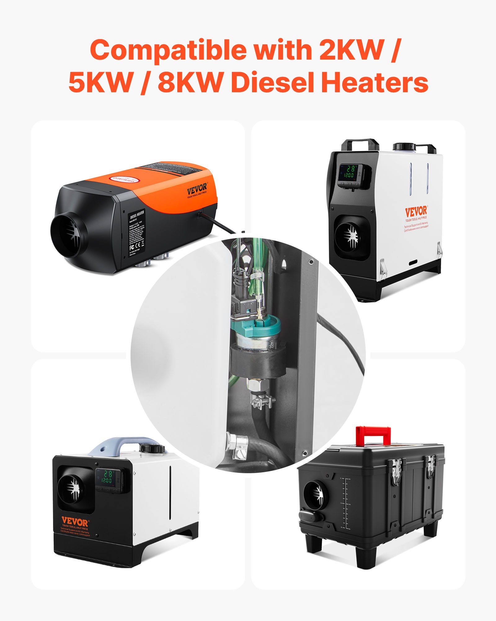 VEVOR Diesel Heater Fuel Pump, 12V DC Car Air Heater Diesel Fuel Dosing Pump, 22ML Aluminum Air Diesels Parking Heaters Pumps Fits for 2KW 5KW 8KW Diesels Heaters, Quiet Design, Pulse Technology