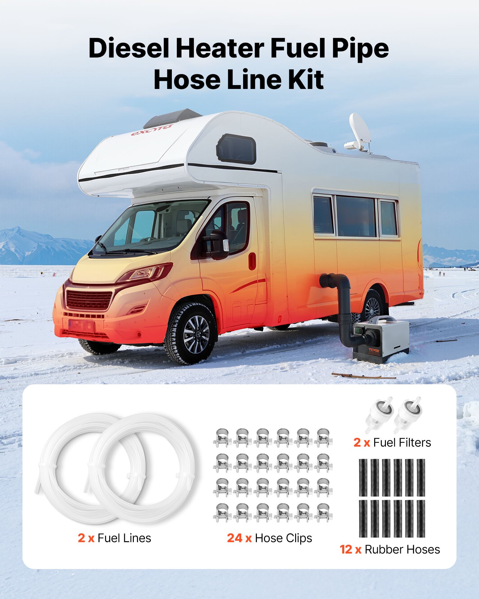 VEVOR Fuel Pipe Hose Line Kit, 196.9″ Diesel Heater Fuel Line Kit, Replaceable Parking Heater Fuels Lines Kits with Lines Filters Clips & Hoses, Tank Diesel Heater Accessories for 2KW 5KW 8KW Heaters