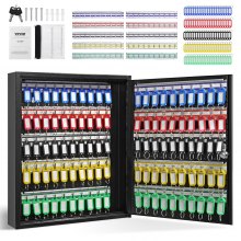 VEVOR 100-Key Cabinet, Key Lock Box with Adjustable Racks, Security Key Storage Box Steel, Key Organizer with 100 Colorful Key Tags and 2 Record Cards for School, Office, Hotel