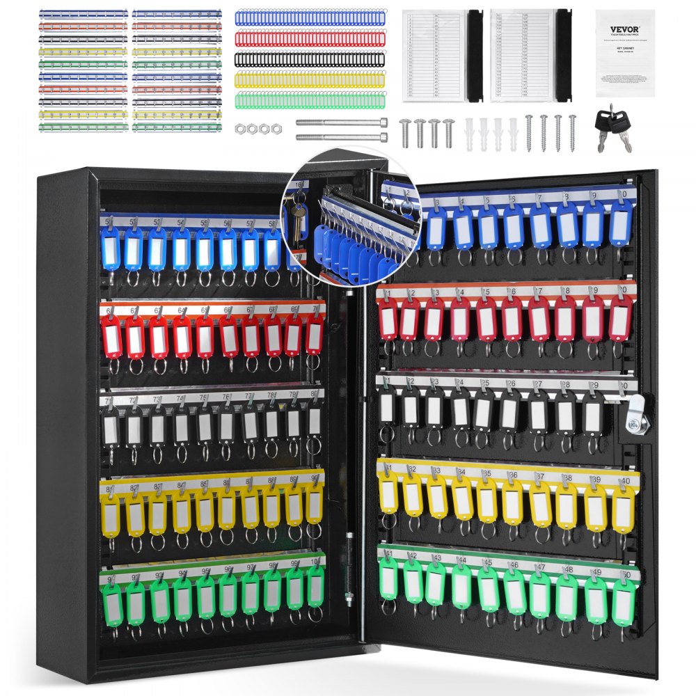 VEVOR 200-Key Cabinet Key Lock Box with Adjustable Racks & Colorful Key Tags