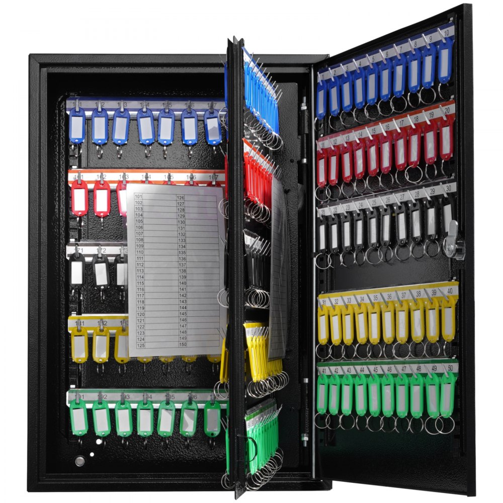 VEVOR 200-Key Cabinet, Key Lock Box with Adjustable Racks, Security Key Storage Box Steel, Key Organizer with 200 Colorful Key Tags and 4 Record Cards for School, Office, Hotel