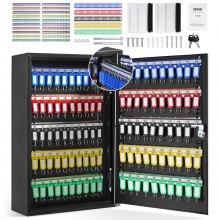 VEVOR 200-Key Cabinet, Key Lock Box with Adjustable Racks, Security Key Storage Box Steel, Key Organizer with 200 Colorful Key Tags and 4 Record Cards for School, Office, Hotel