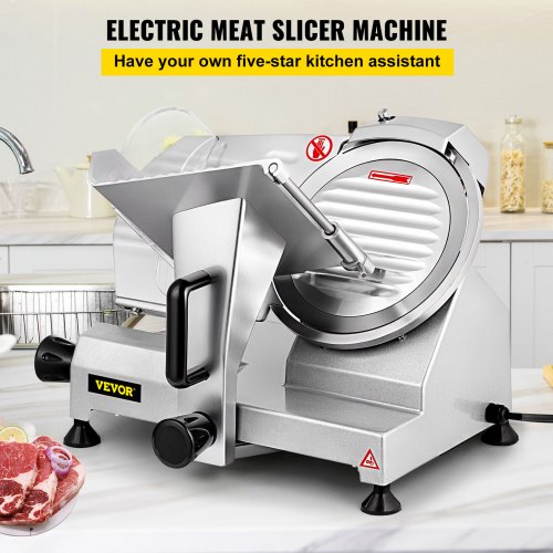 VEVOR Commercial Meat Slicer, 240W Electric Deli Food Slicer, 1200RPM Meat Slicer with 8'' Chromium-plated Steel Blade, 0-12mm Adjustable Thickness Electric Meat Slicer for Home & Commercial Use