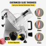 VEVOR commercial meat slicer with adjustable slice thickness settings of 0-12mm.