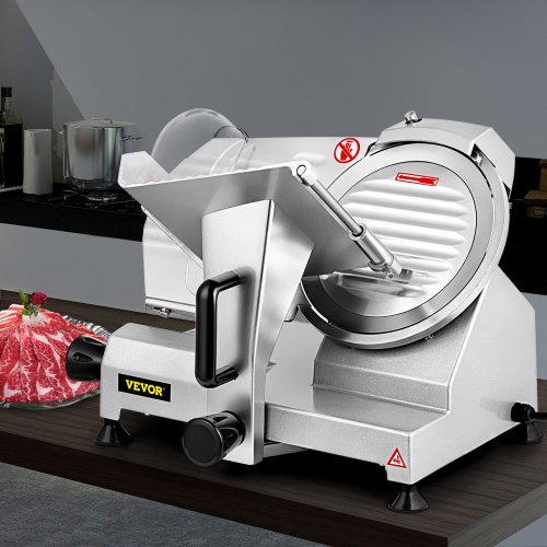 VEVOR Meat Slicer, 240W Electric Deli Food Slicer, 1200RPM Commercial Meat Slicer with 8'' Chromium-plated Steel Blade, 0-12mm Adjustable Thickness Food Slicer Machine for Home & Commercial Use