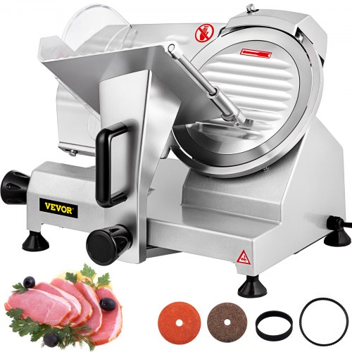 VEVOR Meat Slicer, 240W Electric Deli Food Slicer, 1200RPM Commercial Meat Slicer with 8'' Chromium-plated Steel Blade, 0-12mm Adjustable Thickness Food Slicer Machine for Home & Commercial Use
