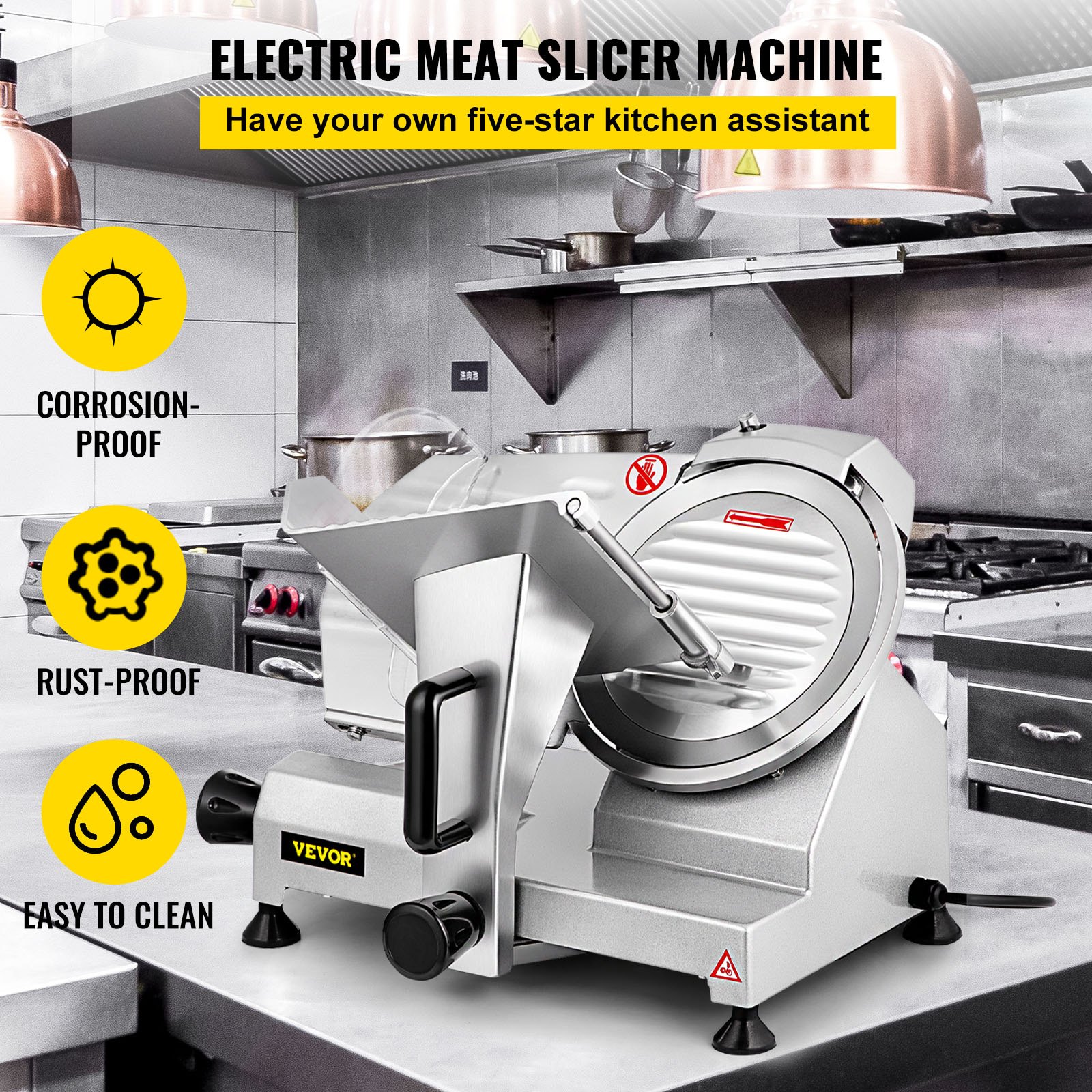 VEVOR Meat Slicer 1200RPM, Commercial Meat Slicer with 8'' Chromium-Plated Steel Blade, 240W Electric Deli Food Slicer, 0-12mm Adjustable Thickness Food Slicer Machine for Home & Commercial Use