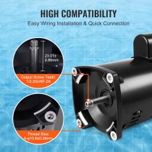 VEVOR 1.5 HP Pool Pump Motor, 56Y Frame, 115V((12.8 Amps))/230V(6.4 Amps) 3450 RPM, 60Hz, 1.1 Service Factor, 90μF/250V Capacitor, CCW Rotation Square Flange Replacement Motor