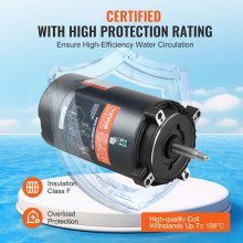 VEVOR 1 HP Pool Pump Motor, 56J Frame, 115V(9.8 Amps)/230V(4.9 Amps) 3450 RPM, 60Hz, 1.4 Service Factor, 90μF/250V Capacitor, CCW Rotation Round Flange Replacement Motor