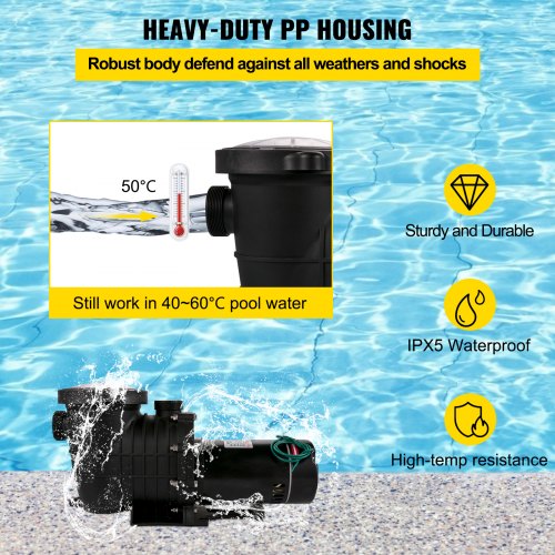 VEVOR Pool Pump 2.0HP 110V, Powerful Self-priming Pump 1500W 6657GPH, In/Above Ground Swimming Pool Pump, Single Speed Filter Pump w/ Strainer Basket, High Flow Pool Pump