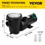 VEVOR Swimming Pool Pump, 1HP 110V 5220GPH Powerful Self-priming Up to 36ft Head Lift, for In/Above Ground Pool Water Circulation, with Strainer Basket and 2pcs NPT Connectors, Tested to UL Standards