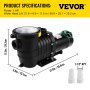 VEVOR Swimming Pool Pump, 1HP 110V 5544GPH Powerful Self-priming Up to 36ft Head Lift, for In/Above Ground Pool Water Circulation, with Strainer Basket and 2pcs NPT Connectors, Tested to UL Standards