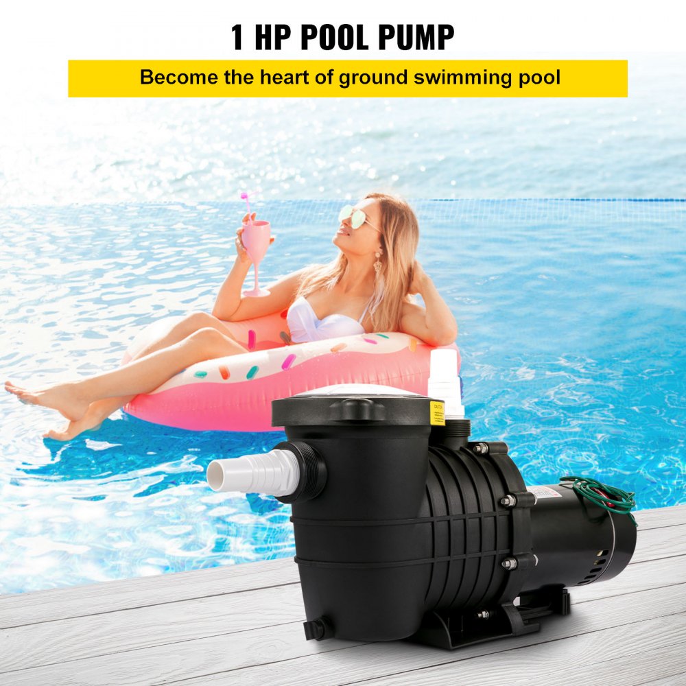 VEVOR 1HP Swimming Pool Pump, Dual Voltage 110V/220V, Circulates 5544GPH for Efficient Water Movement Above Pools, Includes Strainer Basket & Two 1-1/2'' NPT Connectors