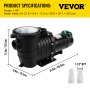 Swimming Pool Pump 1HP, Dual Voltage 110V 220V, 5544GPH, Powerful Pump for In/Above Ground Pool Water Circulation, with Strainer Basket, 2pcs 1-1/2'' NPT Connectors Tested to UL Standards