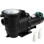 VEVOR swimming pool pump in black with filter lid and two white fittings.