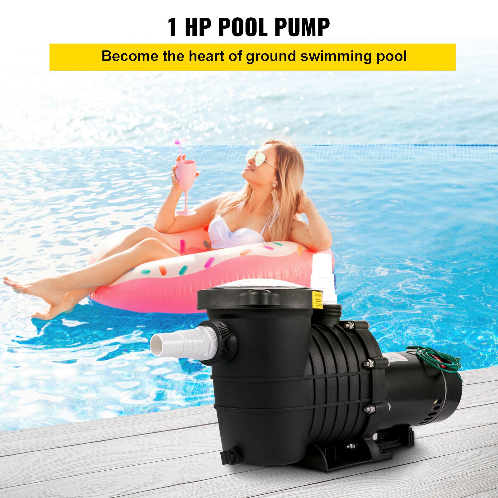 VEVOR 1HP Swimming Pool Pump, Dual Voltage 110V/220V, Circulates 5544GPH for Efficient Water Movement Above Pools, Includes Strainer Basket & Two 1-1/2'' NPT Connectors