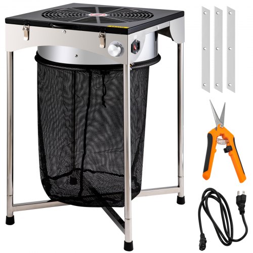 VEVOR Bud Leaf Trimmer, 18 inch Adjustable 3 Speed 110 V, Electric Hydroponic Dry or Wet Trimming Machine w/Sharp Stainless Steel Blades & Hand Pruner, Twisted Spin Cut for Herbs, Leaves, Black