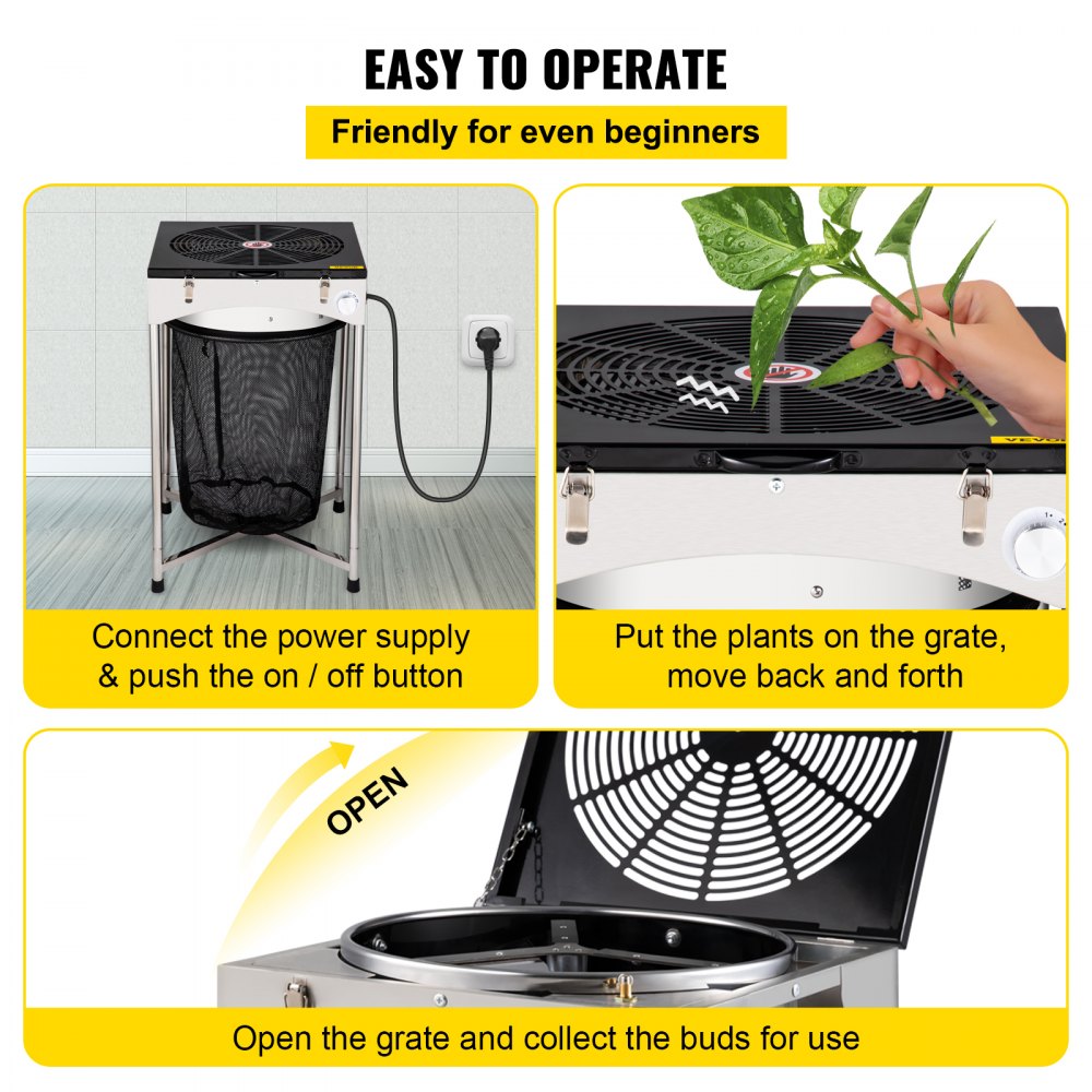 VEVOR Bud Leaf Trimmer, 18 inch Adjustable 3 Speed 110 V, Electric Hydroponic Dry or Wet Trimming Machine w/Sharp Stainless Steel Blades & Hand Pruner, Twisted Spin Cut for Herbs, Leaves, Black