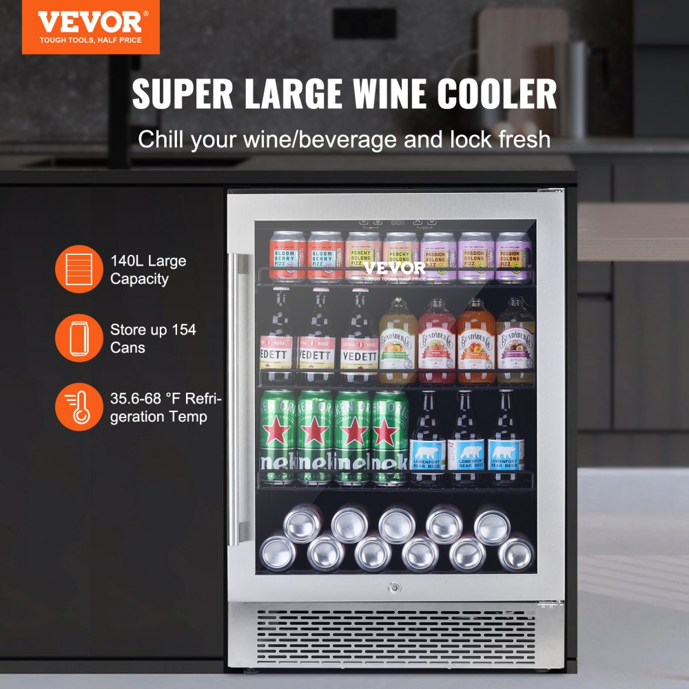 VEVOR 24 Undercounter Refrigerator, 2 Drawer Built-in Beverage  Refrigerator with Touch Panel, 5.12 Cu.ft. Capacity, Waterproof Indoor and  Outdoor Under Counter Fridge for Home and Commercial Use
