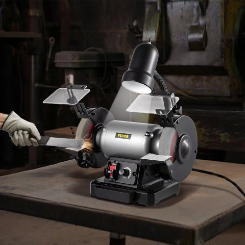 VEVOR 6 inch Bench Grinder, 750W 1 HP Motor, Variable-Speed Benchtop Grinder with 3400 RPM and Work Light, Two Types Wheels for Grinding, Sharping and Smoothing