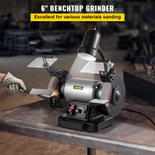 VEVOR 6 inch Bench Grinder, 250W 1/3 HP Motor, Variable-Speed Benchtop Grinder with 3400 RPM and Work Light, Two Types Wheels for Grinding, Sharping and Smoothing