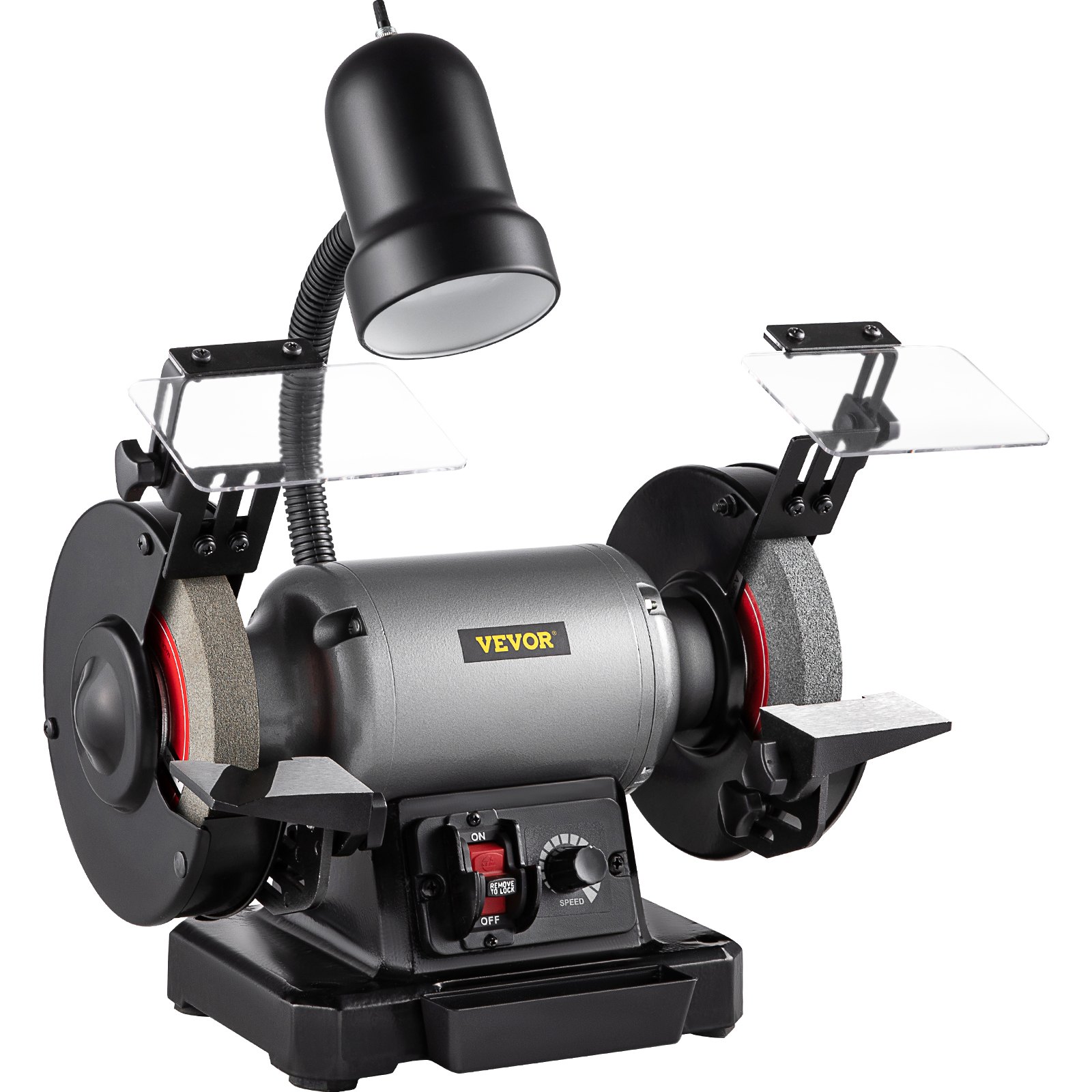 VEVOR 6 inch Bench Grinder, 250W 1/3 HP Motor, Variable-Speed Benchtop Grinder with 3400 RPM and Work Light, Two Types Wheels for Grinding, Sharping and Smoothing