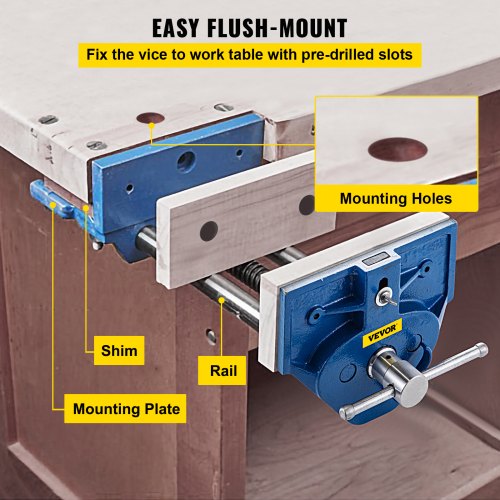 VEVOR Woodworking Vise, 9 Inch Woodworking Bench Vise Heavy-Duty Cast Iron Wood Working Vise, Quick Release Woodworker's Vise 10" Jaw Opening, Front Screw Vise for Woodworking, Cutting, and Drilling