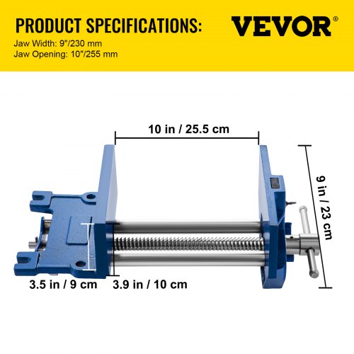 VEVOR Woodworking Vise, 9 Inch Woodworking Bench Vise Heavy-Duty Cast Iron Wood Working Vise, Quick Release Woodworker's Vise 10" Jaw Opening, Front Screw Vise for Woodworking, Cutting, and Drilling